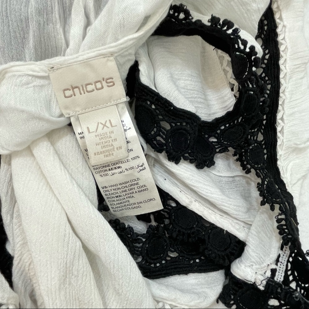 Chico’s XL beach cover up wrap white with black fringe & lace, one size fits all - Picture 7 of 8